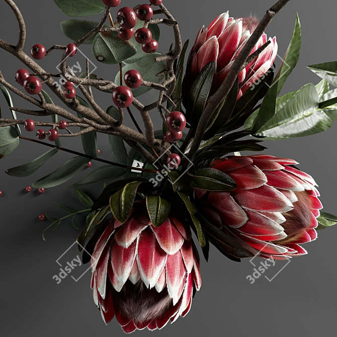 Elegant Protea & Eucalyptus Bouquet 3D model image 9