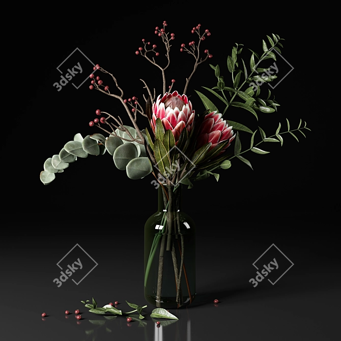 Elegant Protea & Eucalyptus Bouquet 3D model image 11