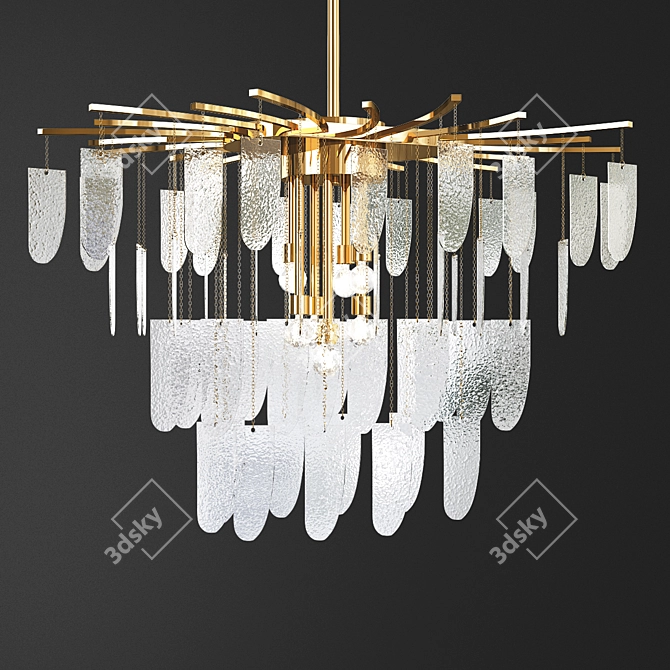 Murano Glass Chandelier: Silver Leaf Textured 3D model image 1