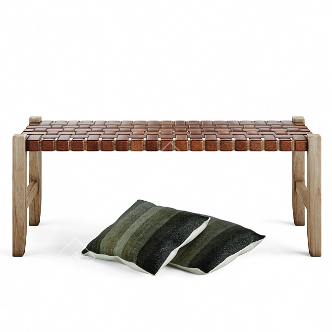 Exquisite Teak Wood Bench 3D model image 2