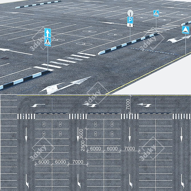 Outdoor Car Park: Spacious and Well-Marked 3D model image 1