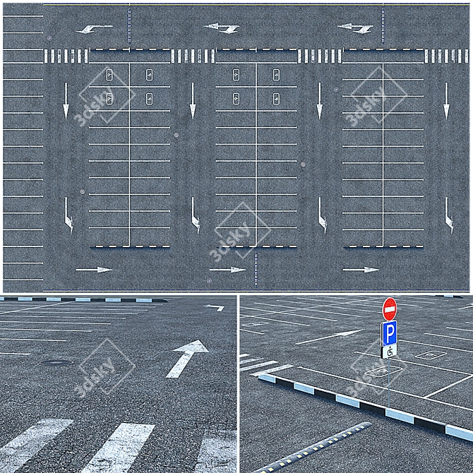 Outdoor Car Park: Spacious and Well-Marked 3D model image 2