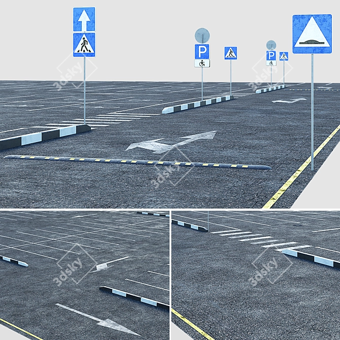 Outdoor Car Park: Spacious and Well-Marked 3D model image 3