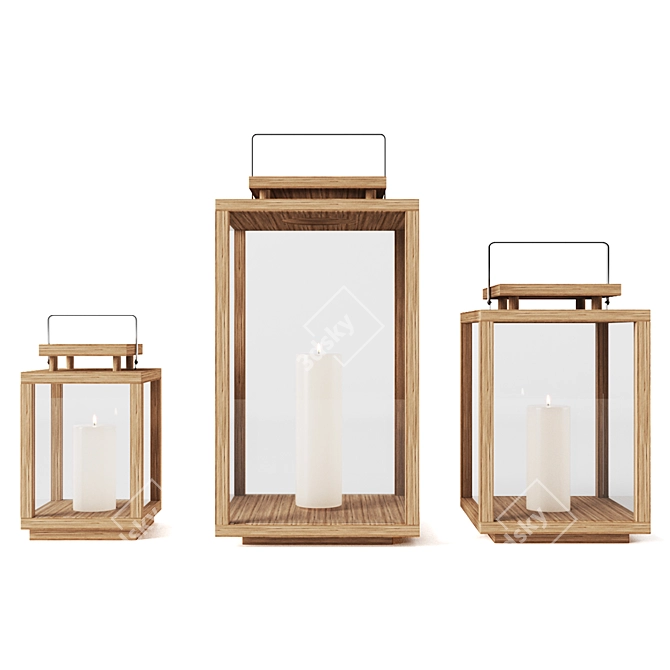 Teak Geometry Lantern: Contemporary Elegance 3D model image 2