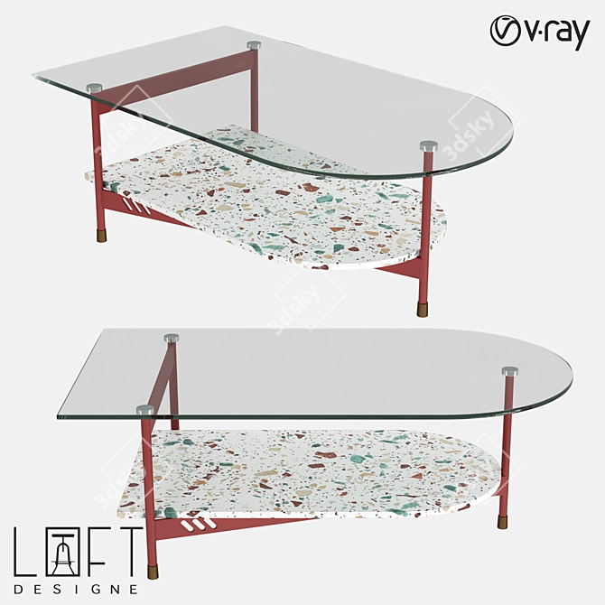 Modern Loft Coffee Table with Glass, Metal, and Marble 3D model image 1