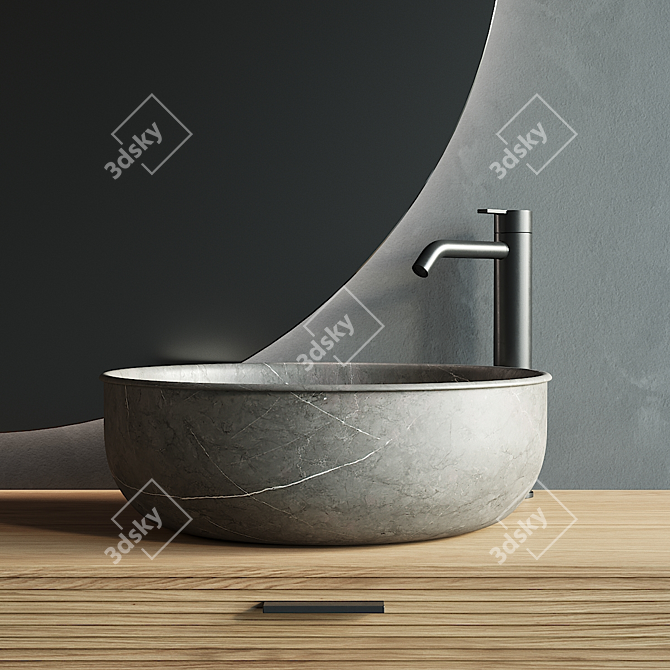 Modern Wood Vanity Unit & Marble Washbasin Set 3D model image 3