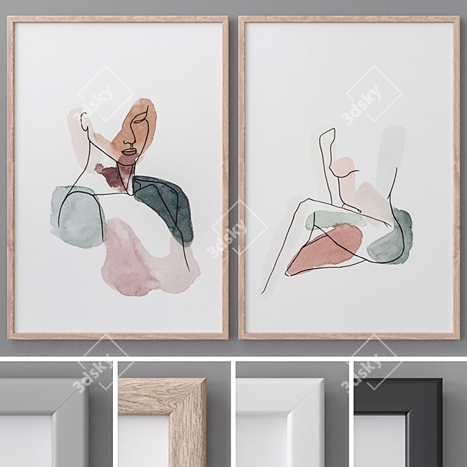 Abstract Modern Art Frames Set 3D model image 1