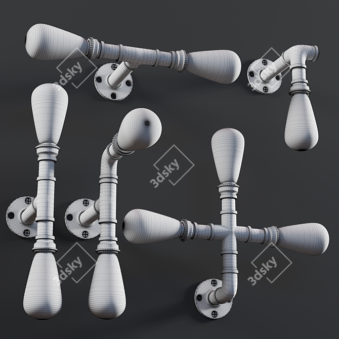 Vintage Industrial Pipe Wall Lamp 3D model image 3