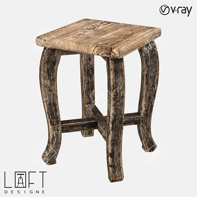 Stylish 35553 Wooden Stool 3D model image 1