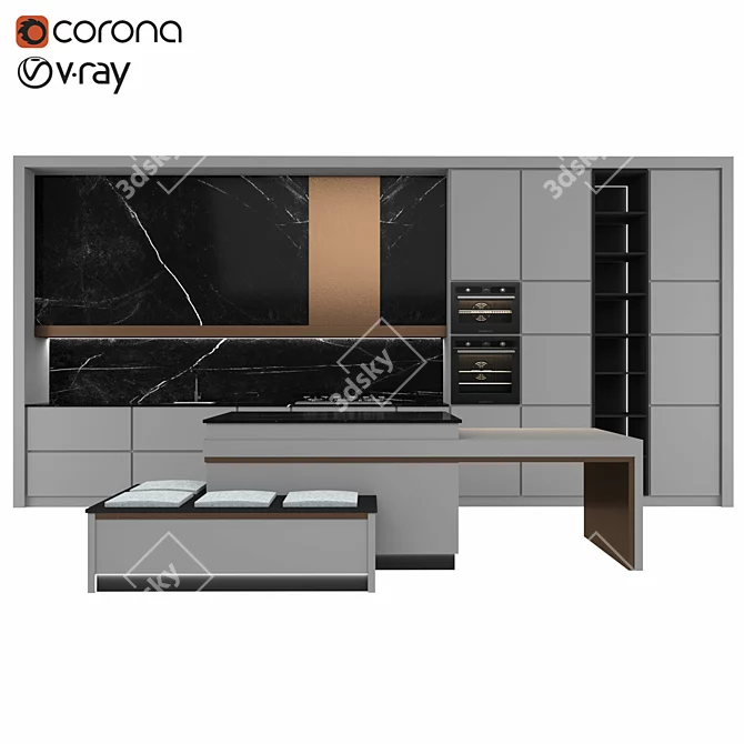 Modern Kitchen Model with V-Ray 3D model image 1