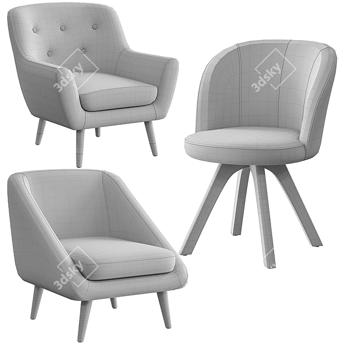 Elegant Set of Modern Armchairs 3D model image 5