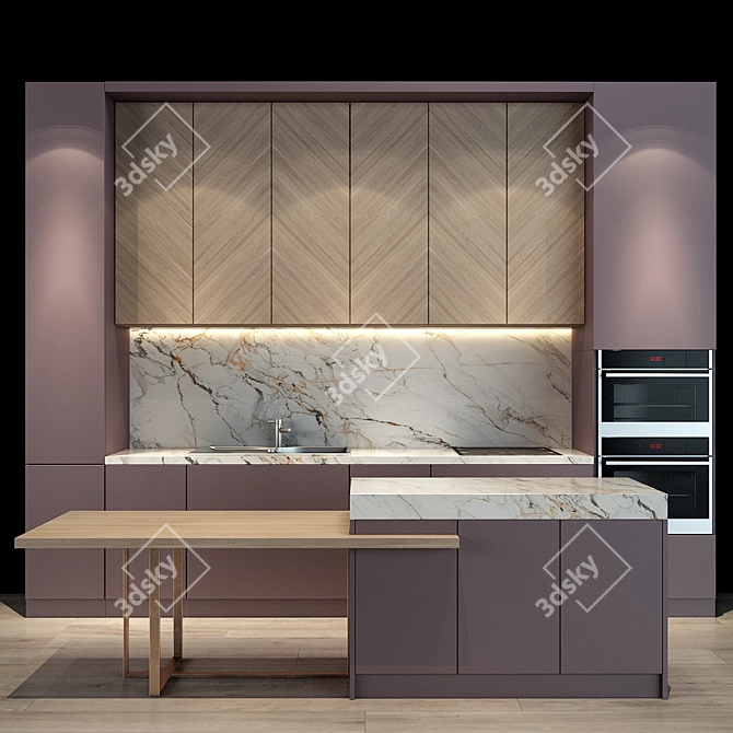 Sleek 46-Piece Modern Kitchen Set 3D model image 1