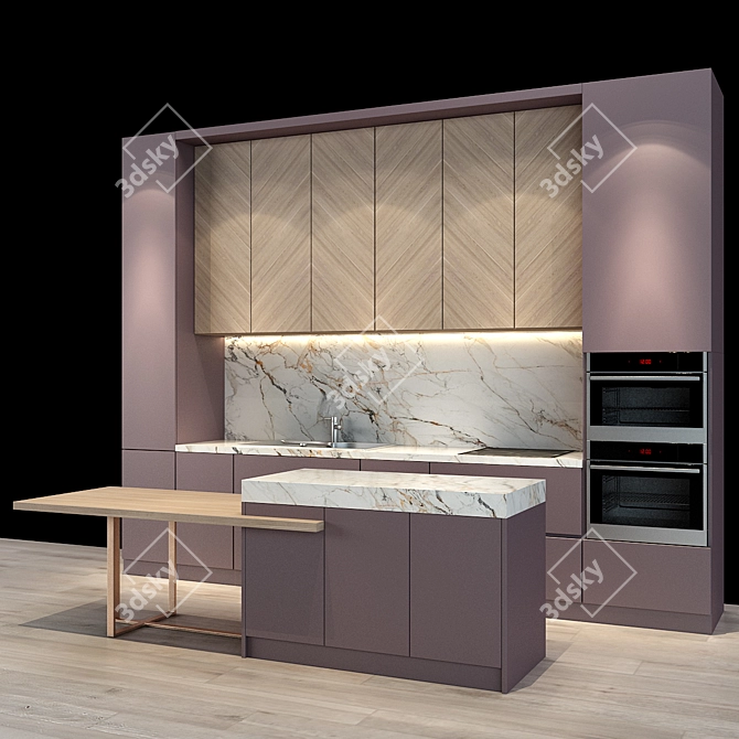 Sleek 46-Piece Modern Kitchen Set 3D model image 2