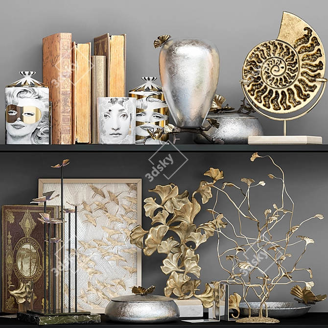 Golden Collection Set: Vase, Books, Panels 3D model image 1