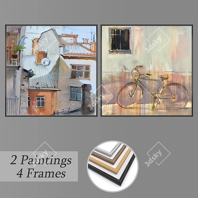 Artistic Wall Paintings Set with Multiple Frames 3D model image 1