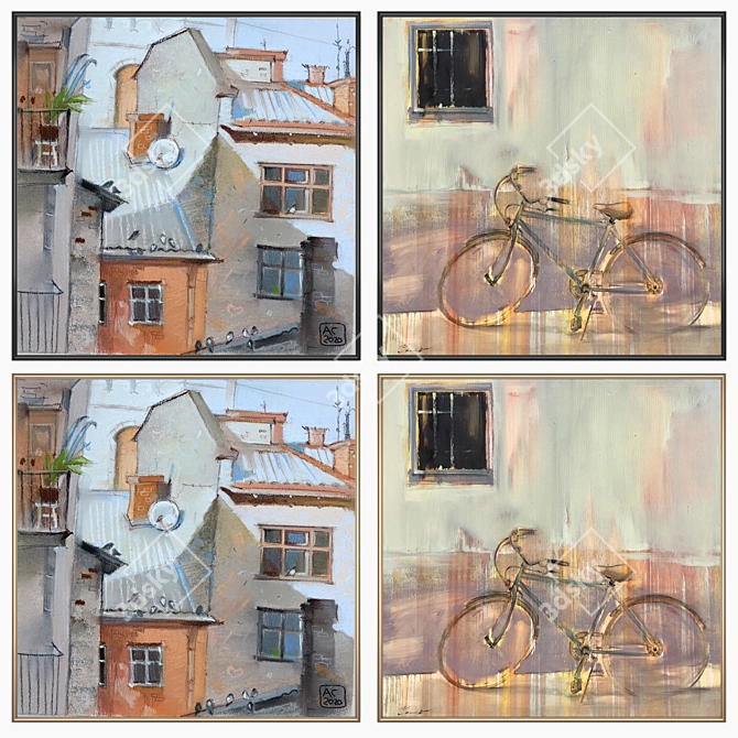 Artistic Wall Paintings Set with Multiple Frames 3D model image 2