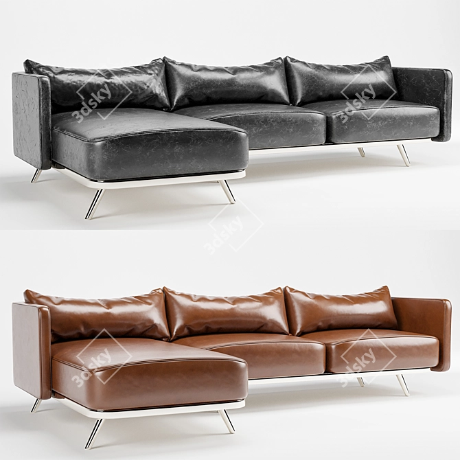 Black & Brown Leather Sofa with Metal Legs 3D model image 1