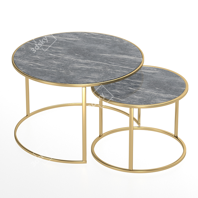 Marquina Black Marble Coffee Tables Set 3D model image 1