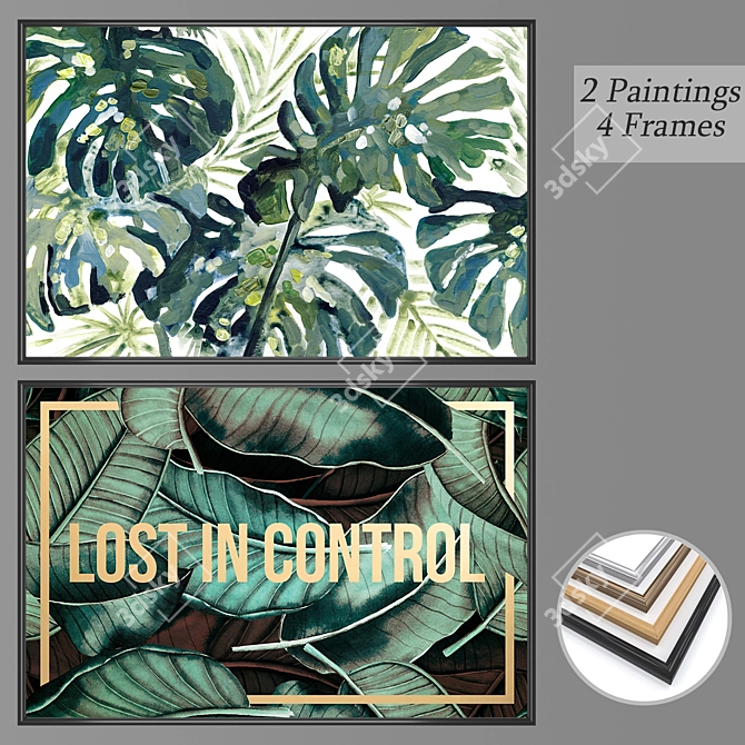 Artistic Duality Set: 2 Paintings, 4 Frame Options 3D model image 1