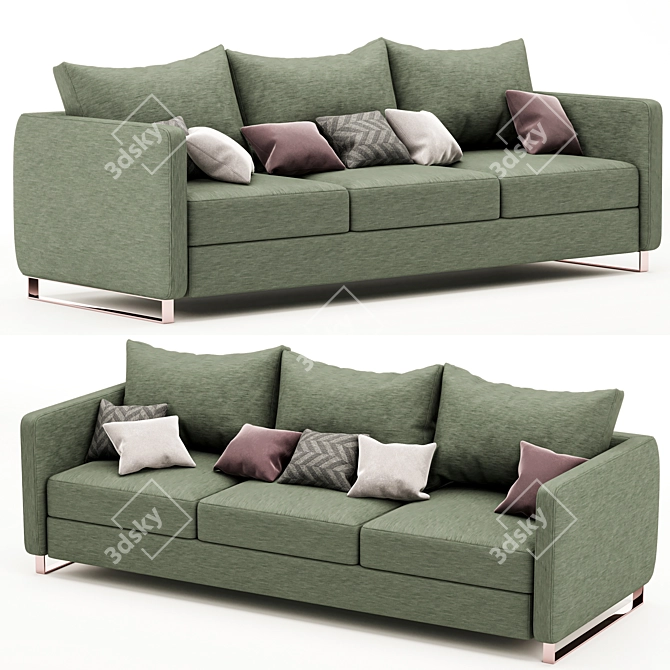 Green-3 Seater Sofa with Colorful Pillows 3D model image 1