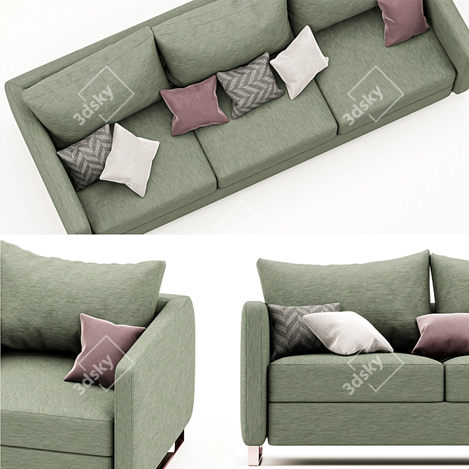 Green-3 Seater Sofa with Colorful Pillows 3D model image 2