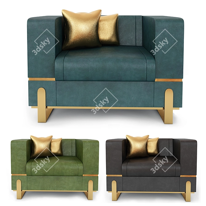 Luxury Leather Armchair: Blue, Green, Black 3D model image 1