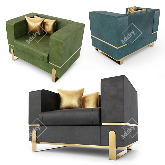 Luxury Leather Armchair: Blue, Green, Black 3D model image 2