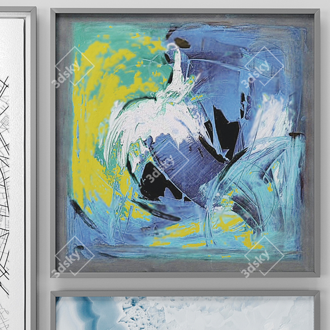 Paris Map & Whish Blue Art: Framed Abstract Painting 3D model image 2