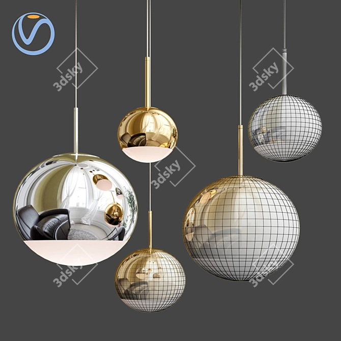 Reflective Orb Ceiling Lamp 3D model image 2