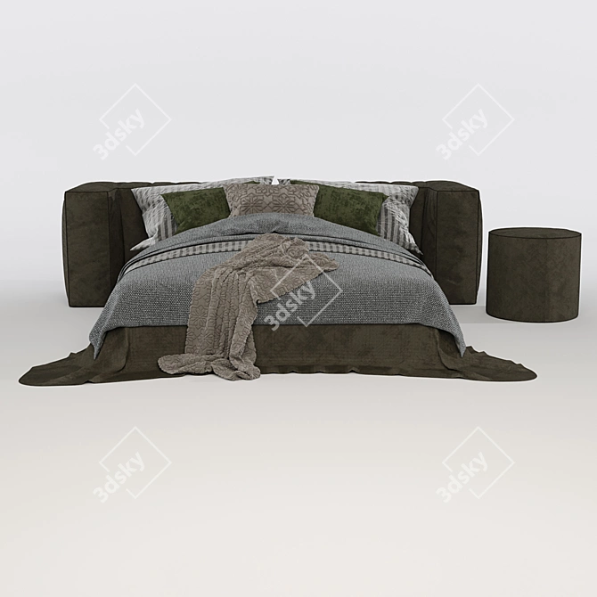 Sleek Contemporary Bed 3D model image 2