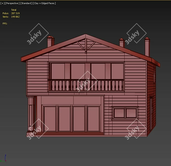 American Style Square Country House 3D model image 5