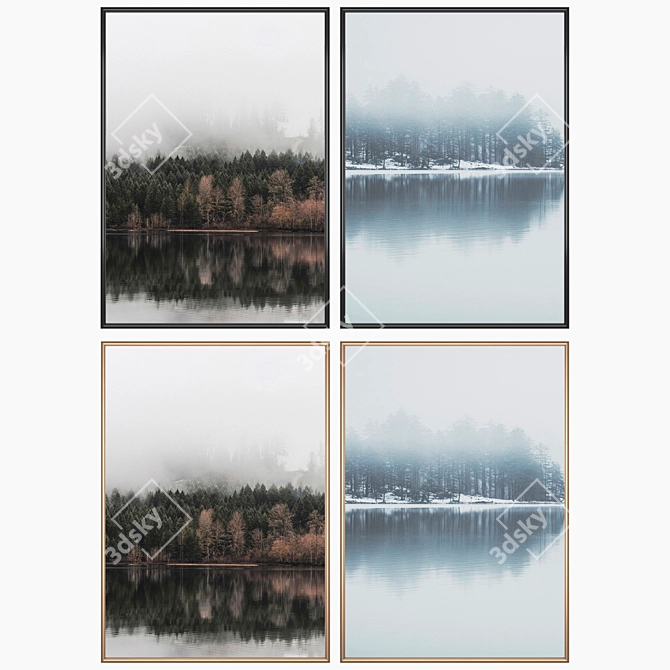 Artful Trio: Set of Frameable Wall Paintings 3D model image 2