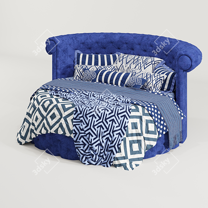 Luxurious Velvet Round Bed - Modern Twin Design 3D model image 2