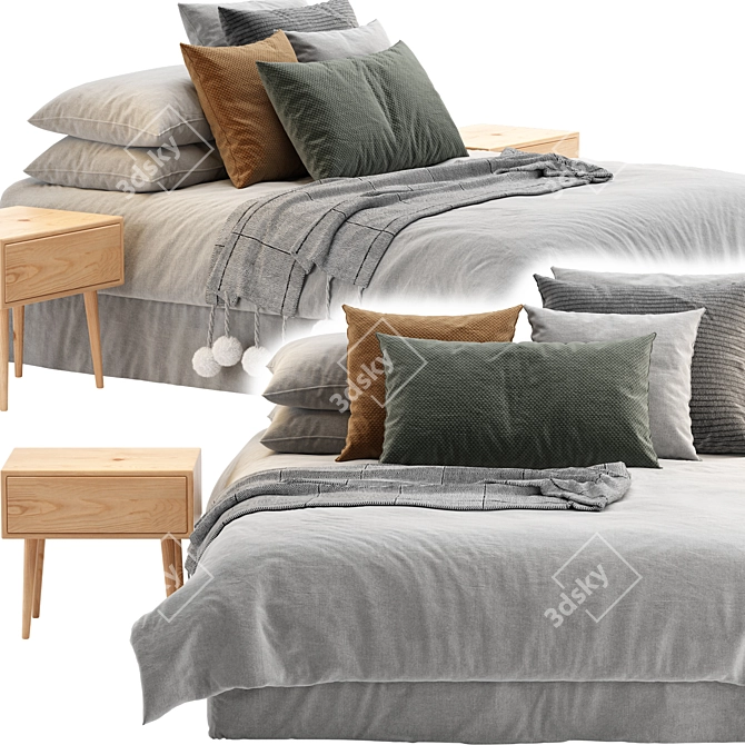 Modern Scandinavian Style Bed 3D model image 2