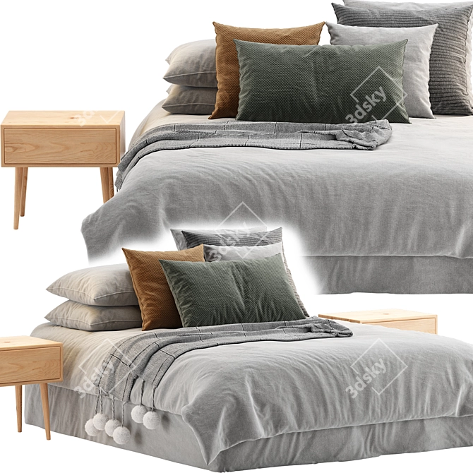 Modern Scandinavian Style Bed 3D model image 3