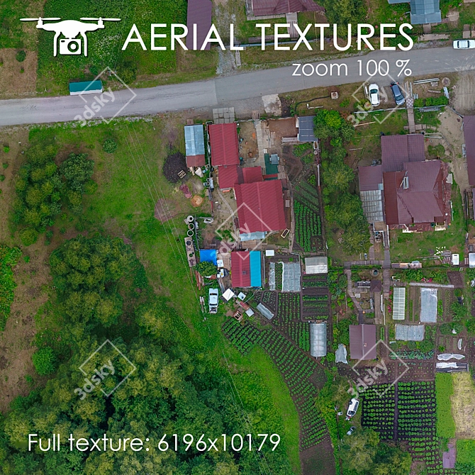 Cottage Haven: Aerial Landscape Texture 3D model image 5