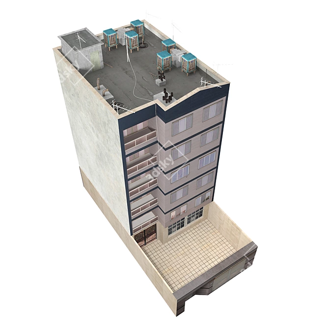 Realistic Low Poly Building Model 3D model image 3