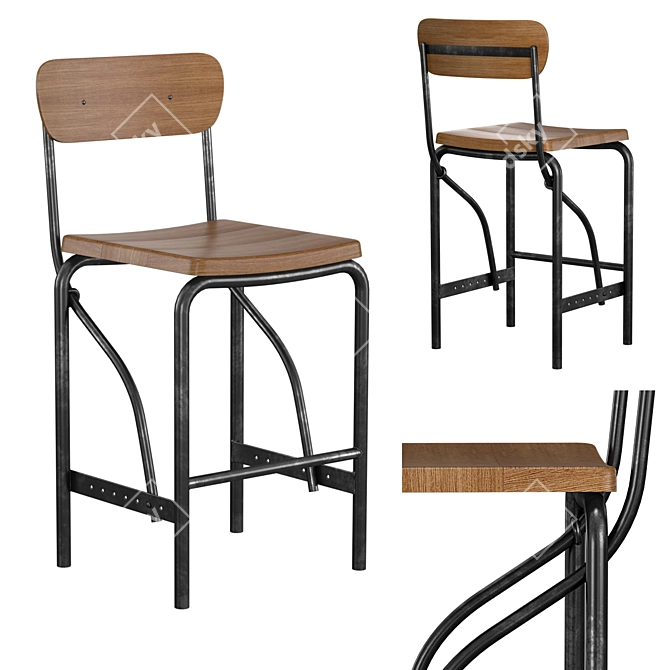 Industrial Loft Solene Bar Stool 3D model image 1