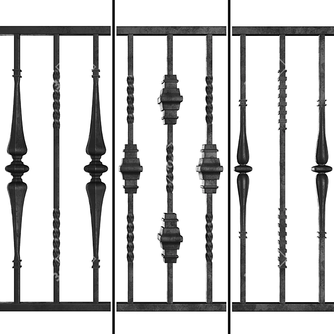 Elegant Wrought Iron Fence Bundle 3D model image 1