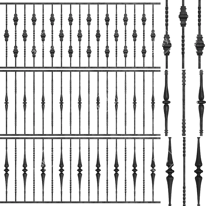 Elegant Wrought Iron Fence Bundle 3D model image 2