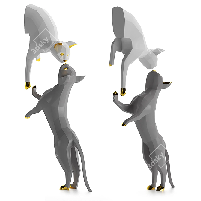 Low Poly Cats Sculpture - Elegant Interior Decor 3D model image 2