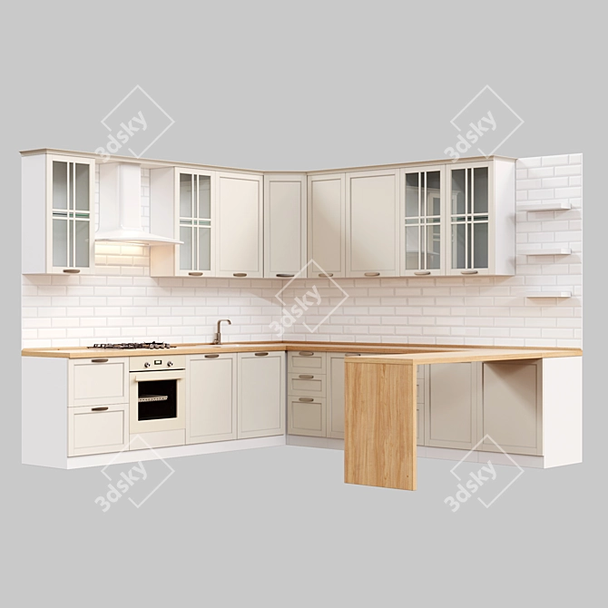 Elegant Amarone Classic Kitchen - Complete with Korting Oven, Elica Extractor & Kerama Marazzi Accordion Splashback 3D model image 5