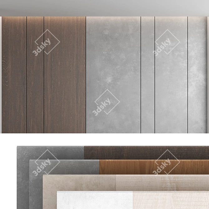 Decorative Concrete and Wood Wall Panel Set 3D model image 1