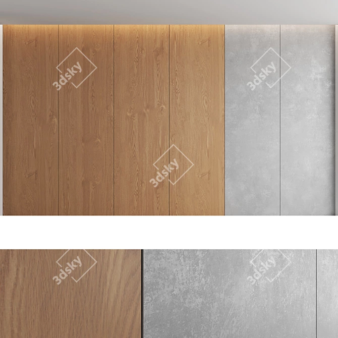 Decorative Concrete and Wood Wall Panel Set 3D model image 3