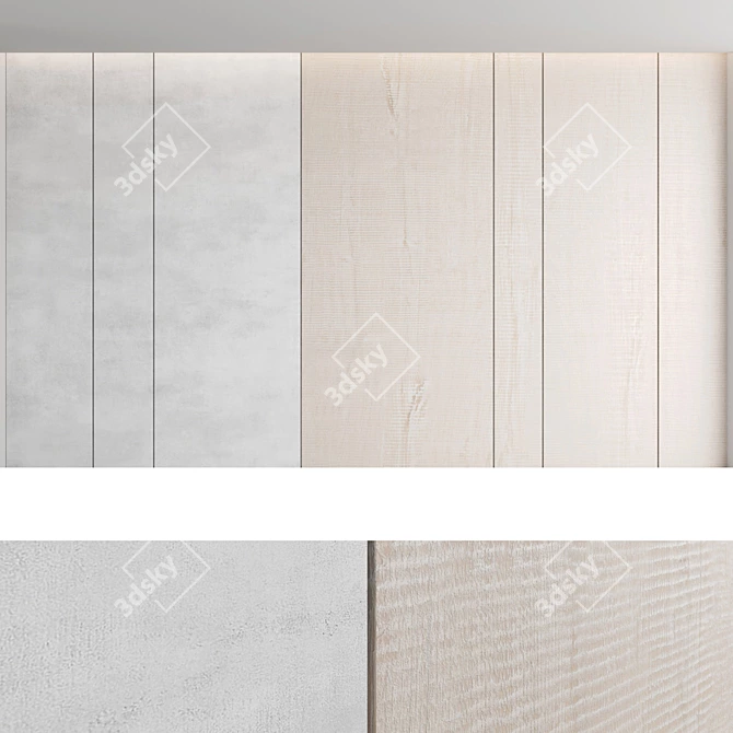 Decorative Concrete and Wood Wall Panel Set 3D model image 4