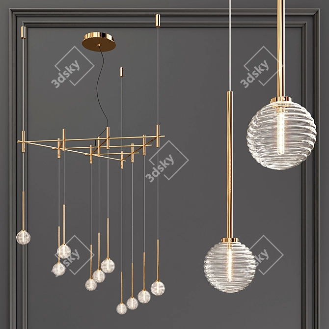 Sleek Metal Glass Chandelier 3D model image 2