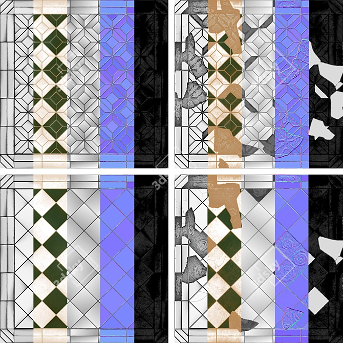 Vintage Floor Tile Textures - 4 Patterns 3D model image 1