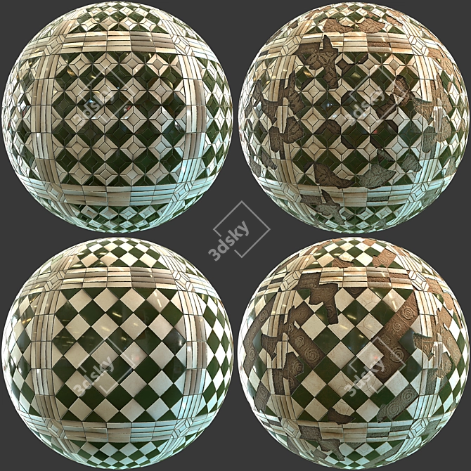 Vintage Floor Tile Textures - 4 Patterns 3D model image 5