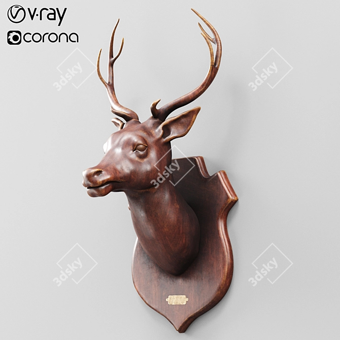 Rustic Wooden Deer Sculpture 3D model image 1