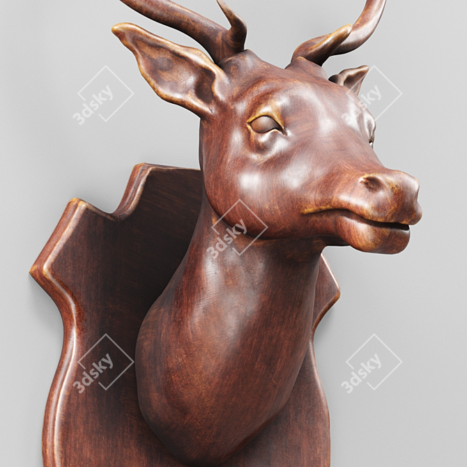 Rustic Wooden Deer Sculpture 3D model image 2